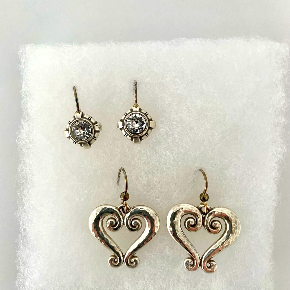 2/$20 Jewelry, Brighton Genoa Heart and Crystal French Wire Drop Earrings
